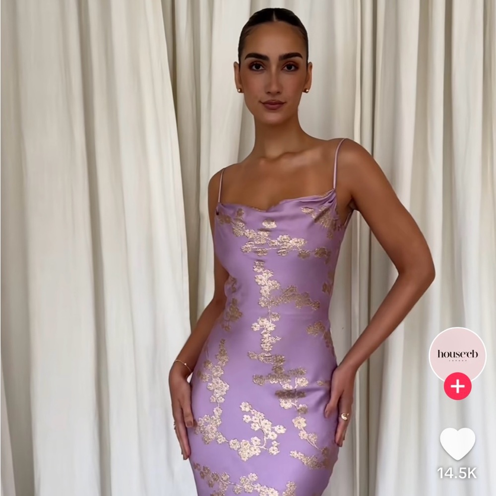 House of CB ‘Capriana’ Orchid Jacquard satin gown